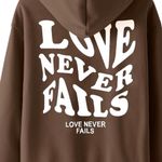 SheIn  Brown Hoodie with 'Love Never Fails' Graphic Photo 4