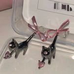 Black Cat With Pink Bow Alloy Drop Earrings, Cute Elegant *Fashion‎ Jewelry Photo 5