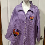 Las Olas Purple Gingham Button Down Shirt with Rooster Embroidery Photo 0