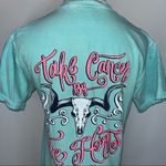 Comfort Colors CAVENDERS //  Mint Blue Green Graphic Tee T-Shirt Small Cancer Photo 7