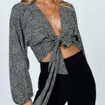 Princess Polly  New Mood Top Tie Front Deep V Size 8 Animal Print‎ Balloon Sleeve Photo 0