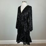 Eliza J Women's Cocktail Dress Size 6 Black Sequined Long Sleeve Fit and Flare Photo 3