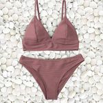Cupshe NWT Cocoa Ribbed Triangle Bikini Photo 1