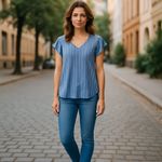 Old Navy Top Cap Sleeves Ruffles SZ S Ruffles Blue White Stripe Nautical Photo 9