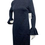 W By Worth  Jacquard Dress Women 0 Bell Sleeve Floral Evening Career Classic Navy Photo 4