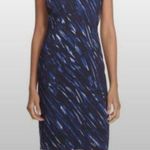 Milly Blue and Black Brushstroke Sleeveless V-Neck Sheath Dress Size 6 Photo 0
