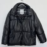 2010s NVLT Black Faux Leather Puffer Jacket Matte Finish Snap Closing Large Photo 5