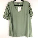 Bloomchic  V Neck Floral Crochet Blouse Top Short Sleeve Green 14-16 Photo 4