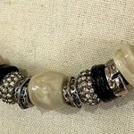 Vintage stone, metal and rhinestone beaded charms on black leather necklace Photo 2