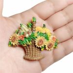 SUNFLOWER PUMPKIN ACORN BASKET Fall Harvest Season Theme Brooch Pin Photo 1