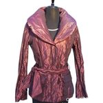 Cache Berry Metallic Sheen Jacket Lined Belt Puffer Exaggerated Collar NWT $238 Red Size M Photo 8