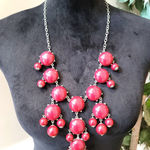 Women's Red Statement Necklace Lobster Clasp Bubble Beads Bold Gold Photo 0