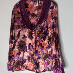 Anthropologie By  Thin Pink Floral Satin Double Breasted Sleep Top Size‎ M Photo 0