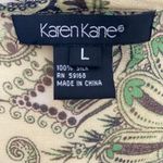 Karen Kane Early 2000's Fairy Grunge Whimsical Silk Green Brown Paisley Flowy Blouse Top L Photo 5