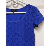 Ronni Nicole CDQ Womens Size Small Blue Lace Overlay Sheath Dress Short Sleeve Photo 2