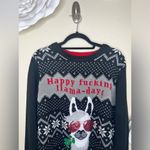 Spencer’s Black Grey White & Red Llama Ugly Christmas Sweater Size XL Photo 2