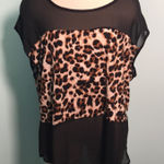 Ambiance Apparel Womens 2X Cheetah Print Chiffon Color Block Career Blouse Siren Size XXL Photo 0
