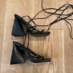 Raye Revolve -  Darryl Leather Wrap Trapezoidal Heels in Black Photo 1