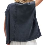 We The Free Free People Keep On Polo Womens Large Washed Black Oversized Boho Grunge Neutral Photo 1