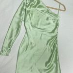 BHLDN Lucy Stretch Satin One Shoulder Mini Dress sage light green Photo 0