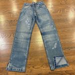 MNG sequin straight leg jeans, plain in back, 0, slit at ankle Blue Photo 0