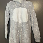 SO  Intimates One-piece Pajamas Womens Medium Gray Stars Hooded Zip Sherpa Fleece Photo 0