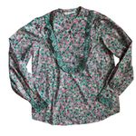 Cherry Cloth Lace Trim Frilly Popover Floral Long Sleeve Blouse Green Size Large Photo 0