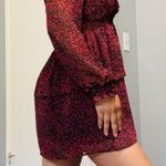 ZARA NEW Long Sleeve Animal Print Burgandy Ruffle Dress Size Medium Elastic Band Photo 3