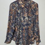 Peruvian Connection  XL Abstract Print Button Front Blouse Modal Rayon Long Sleev Photo 0