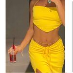 Tiger Mist Yellow Ruched Skirt With Side Slit Photo 3
