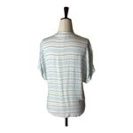 Olivaceous  Blue White and‎ Gray Striped Tie Front Button Down Blouse M Photo 1
