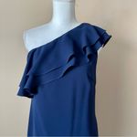Shoshanna  | Navy Blue One-Shoulder Ruffle Cocktail Dress Sz 4 Photo 2