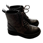 DKNY Women's Size 7.5 M Roselyn Brown Monogram Print Lace Up Combat Boots Photo 0