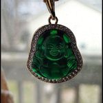 Dark Green Buddha Pendant on Chain Gold Plated Steel Photo 1