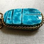 Egyptian Revival Turquoise Faience Scarab Necklace Blue Photo 11