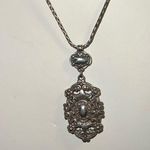 Brighton  Vintage Pendant Necklace Silver Round Adjustable Chain Scroll Retired Photo 1