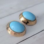 Vintage Clip On Earrings Gold Tone & Turquoise Tone Stylish Statement Blue Photo 4