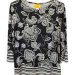 Ruby Rd. Women’s navy and white floral 3/4 sleeve top raised white dot Size M Blue Size M Photo 0