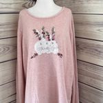 Pink Bunny Floral Embroidered Oversized Sweater Photo 0