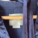 Maeve Anthropologie  Tie Neck Crushed Velvet Navy Blue Blouse High Low Photo 6