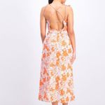 Free People Dress 8 NWOT Beach Party Shoulder Midi Linen Orange Floral Summer Photo 9