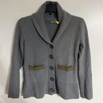 Cabela's  100% Lambs Wool Leather Elbow Patch Cardigan Size Small Gray Shawl Neck Photo 0