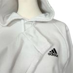 Adidas  White Pullover Hoodie w/ Black Signature 3 Stripe Sleeves Sweatshirt Med Photo 4