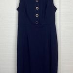 CHAPS  Sleeveless Navy Blue Pencil Dress Gold Accents Photo 0
