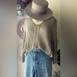 POL long sleeve open knit blouse hooded Green Women's SIZE LARGE boho Lagenlook Photo 7