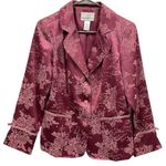 Susan Graver  Embroidered Brocade Pink Bow Floral 3 Button Blazer Jacket Womens S Photo 1