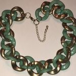 Gold Tone and Green Chunky Retro Boho Chain Necklace Photo 1