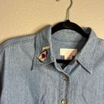 Christopher & Banks Christopher Banks Denim Shirt Size L Embroidered Button Up Boxy Crop Cottage Photo 2