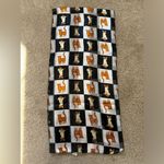 Black and white checkered orange cat print silky scarf Photo 3