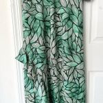 Lulus Lulu’s Green Black White Vacation Mood Leaf Print Ruffle High Slit Maxi Dress XL Photo 4